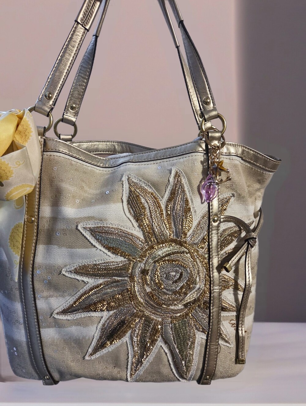 Coach Limited Edition Audrey Sunburst Sequin Starfish Canvas Tote.